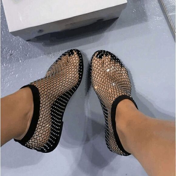 ✨💎 Rhinestone Comfy Sparkly Gem Stretch Mesh Flats Sandals Shoes 6 NEW WITH BOX - Picture 3 of 16